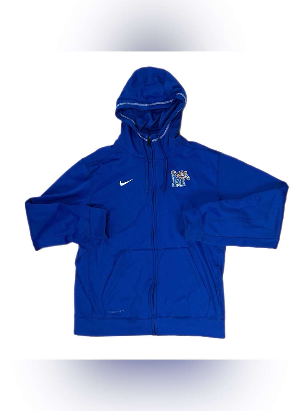 Used Nike Memphis Tigers Therma Fit Full Zip Hoodie Sweatshirt Blue Size Medium